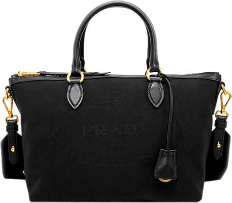 Prada Womens Logo Jacquard Black Canvas Satchel Crossbody 